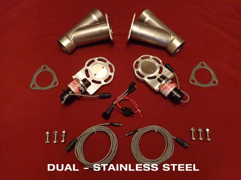 Badlanz HPE Dual 3.0" Electric Exhaust Cutout Stainless Y Kit - Click Image to Close